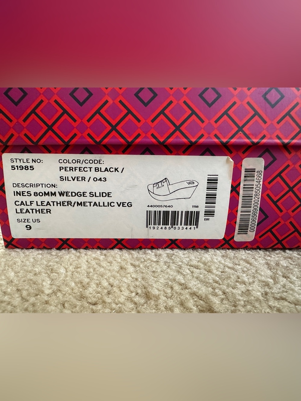 Tory Burch Ines 80mm Wedge Slide - Black/Silver - Size 9 - Picture 3 of 6